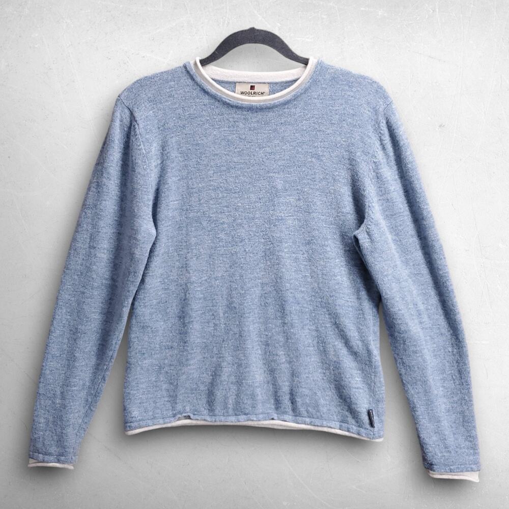 Woolrich Pullover Crewneck Sweater Wool Blend Women M Blue Classic Cottagecore